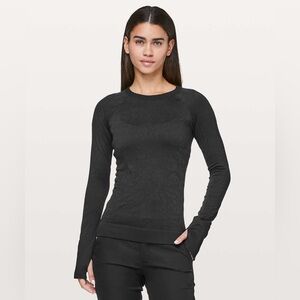 Lululemon Rest Less Pullover Black Textured Thermal Top Thumbholes